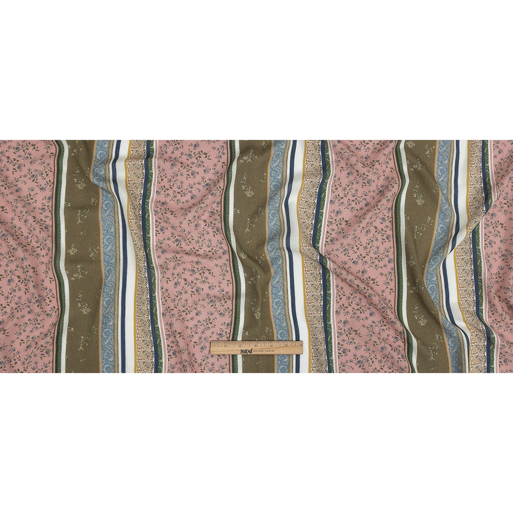 Gauzy Wrinkled Rayon Woven Print - Olive Green and Pink Floral Stripes - Mood Exclusive Encased Reveries Folded Gauzy Wrinkled Rayon Woven Print - Olive Green and Pink Floral Stripes - Mood Exclusive Encased Reveries Folded