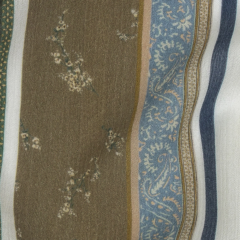 Gauzy Wrinkled Rayon Woven Print - Olive Green and Pink Floral Stripes - Mood Exclusive Encased Reveries Full Gauzy Wrinkled Rayon Woven Print - Olive Green and Pink Floral Stripes - Mood Exclusive Encased Reveries Full