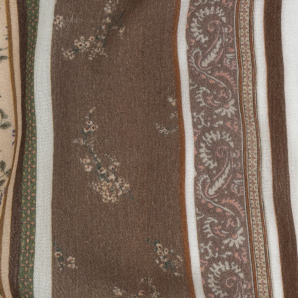 Gauzy Wrinkled Rayon Woven Print - Light Brown and Beige Floral Stripes - Mood Exclusive Encased Reveries Full Gauzy Wrinkled Rayon Woven Print - Light Brown and Beige Floral Stripes - Mood Exclusive Encased Reveries Full