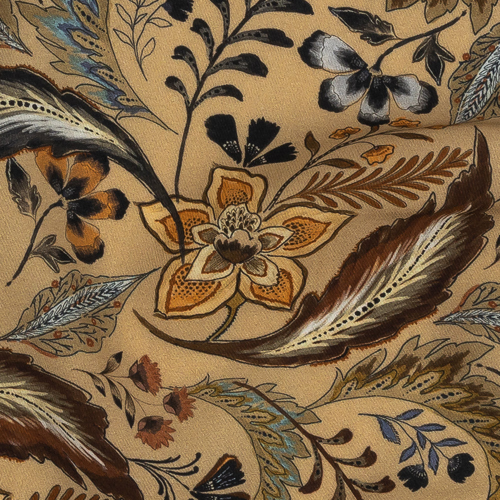 Viscose Twill Print - Beige, Brown and Blue Floral - Mood Exclusive Elysian Illumination Detail Viscose Twill Print - Beige, Brown and Blue Floral - Mood Exclusive Elysian Illumination Detail
