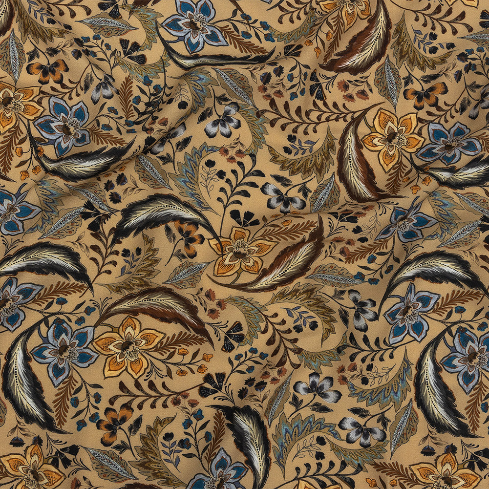 Viscose Twill Print - Beige, Brown and Blue Floral - Mood Exclusive Elysian Illumination Viscose Twill Print - Beige, Brown and Blue Floral - Mood Exclusive Elysian Illumination