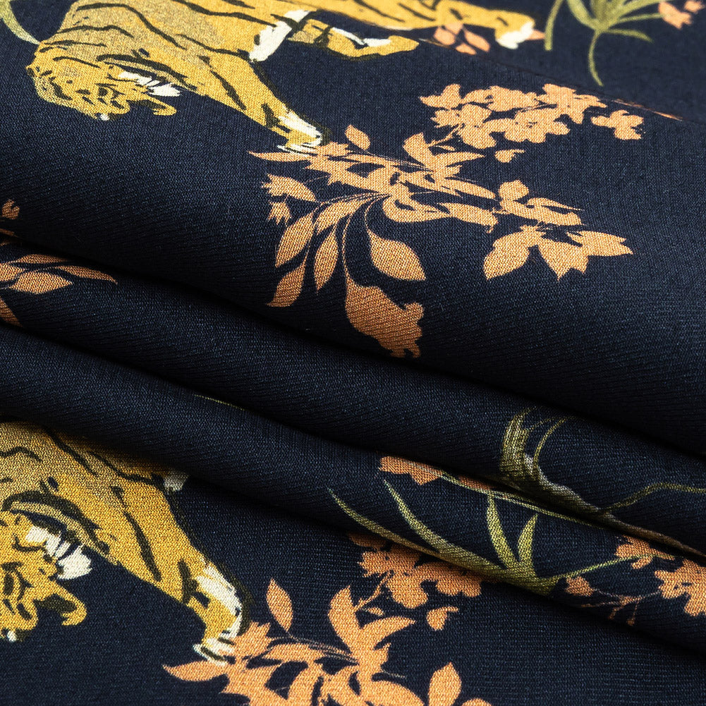 Viscose Twill Print - Navy Exotic Animals and Flowers - Mood Exclusive Marvelous Menagerie Folded Viscose Twill Print - Navy Exotic Animals and Flowers - Mood Exclusive Marvelous Menagerie Folded
