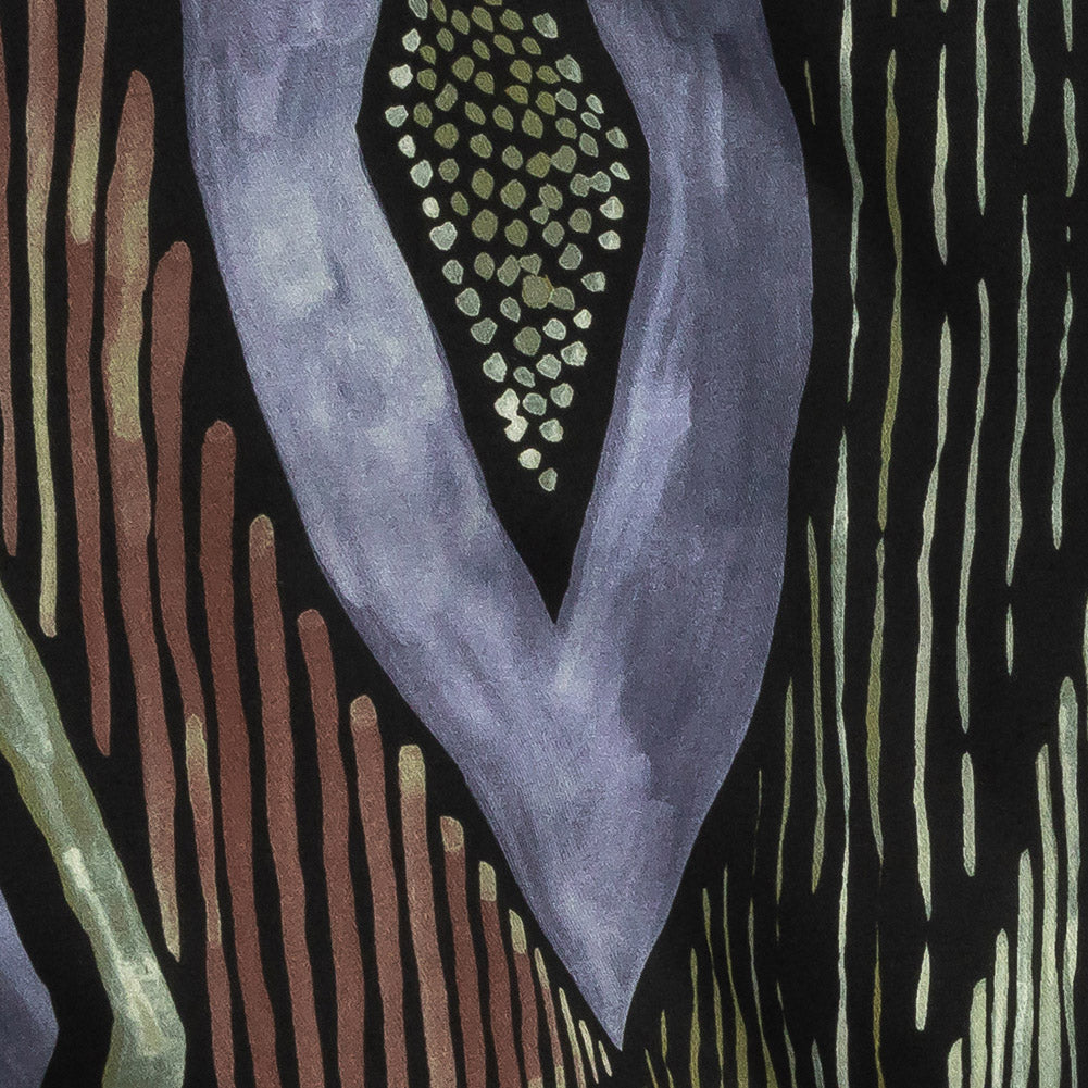 Viscose Twill Panel - Black, Green and Purple Painterly Geometric - Mood Exclusive Lake Lines Detail Viscose Twill Panel - Black, Green and Purple Painterly Geometric - Mood Exclusive Lake Lines Detail