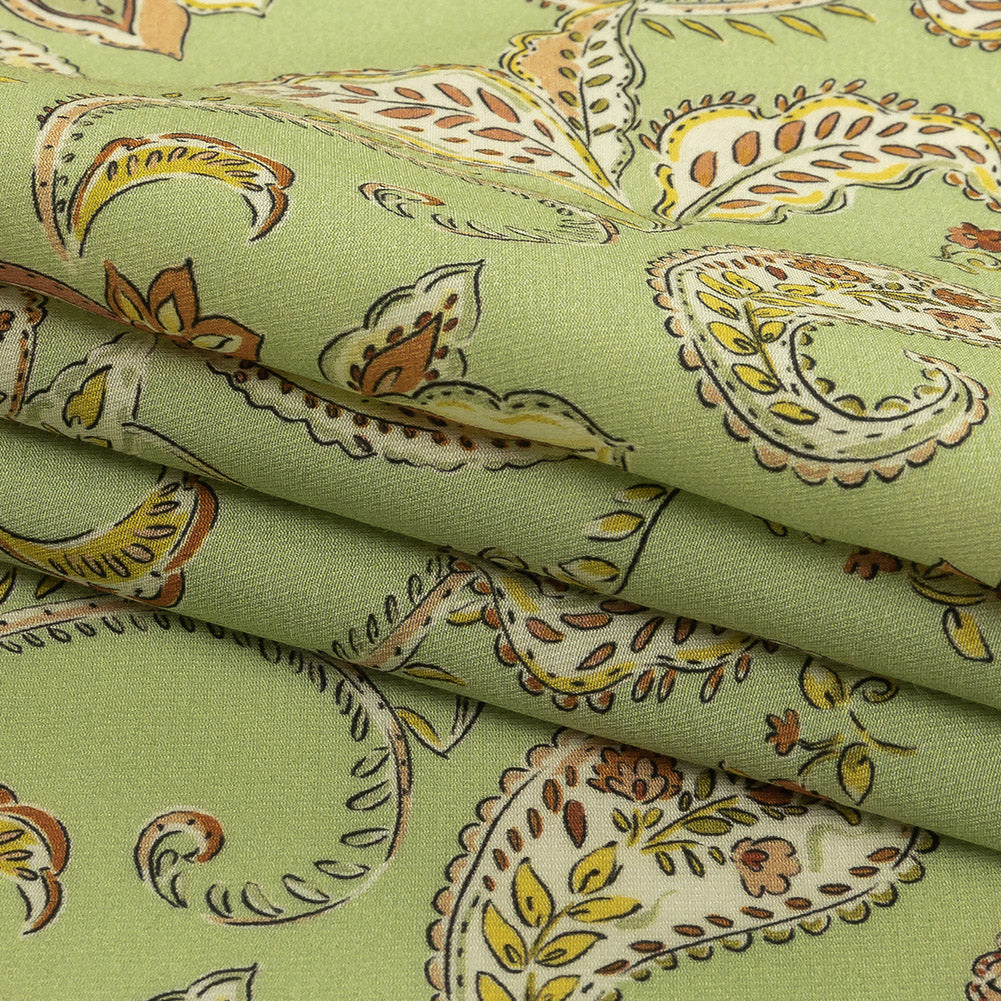 Viscose Twill Print - Light Green and Orange Paisley Floral - Mood Exclusive Paisley Daze Folded Viscose Twill Print - Light Green and Orange Paisley Floral - Mood Exclusive Paisley Daze Folded