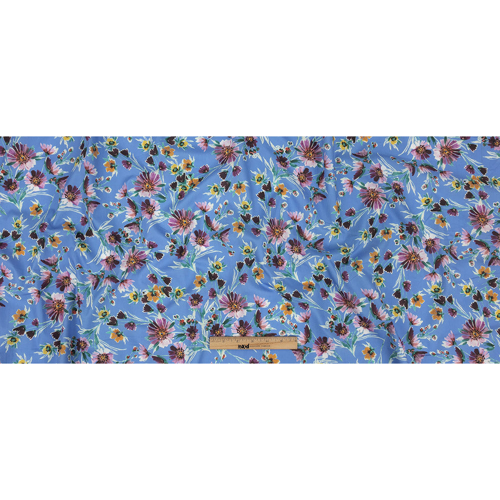 Cotton Poplin Print - Blue Jay and Purple Floral - Mood Exclusive Wide Open Full Cotton Poplin Print - Blue Jay and Purple Floral - Mood Exclusive Wide Open Full