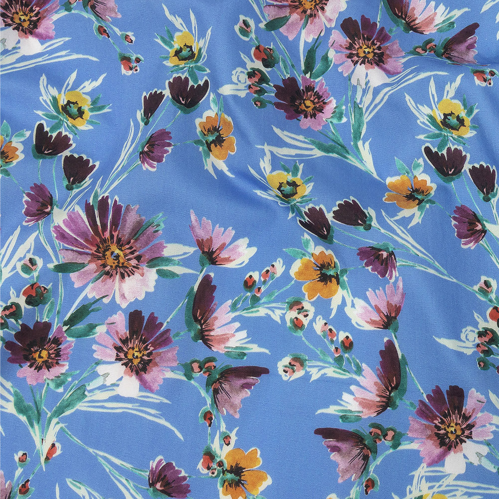 Cotton Poplin Print - Blue Jay and Purple Floral - Mood Exclusive Wide Open Cotton Poplin Print - Blue Jay and Purple Floral - Mood Exclusive Wide Open