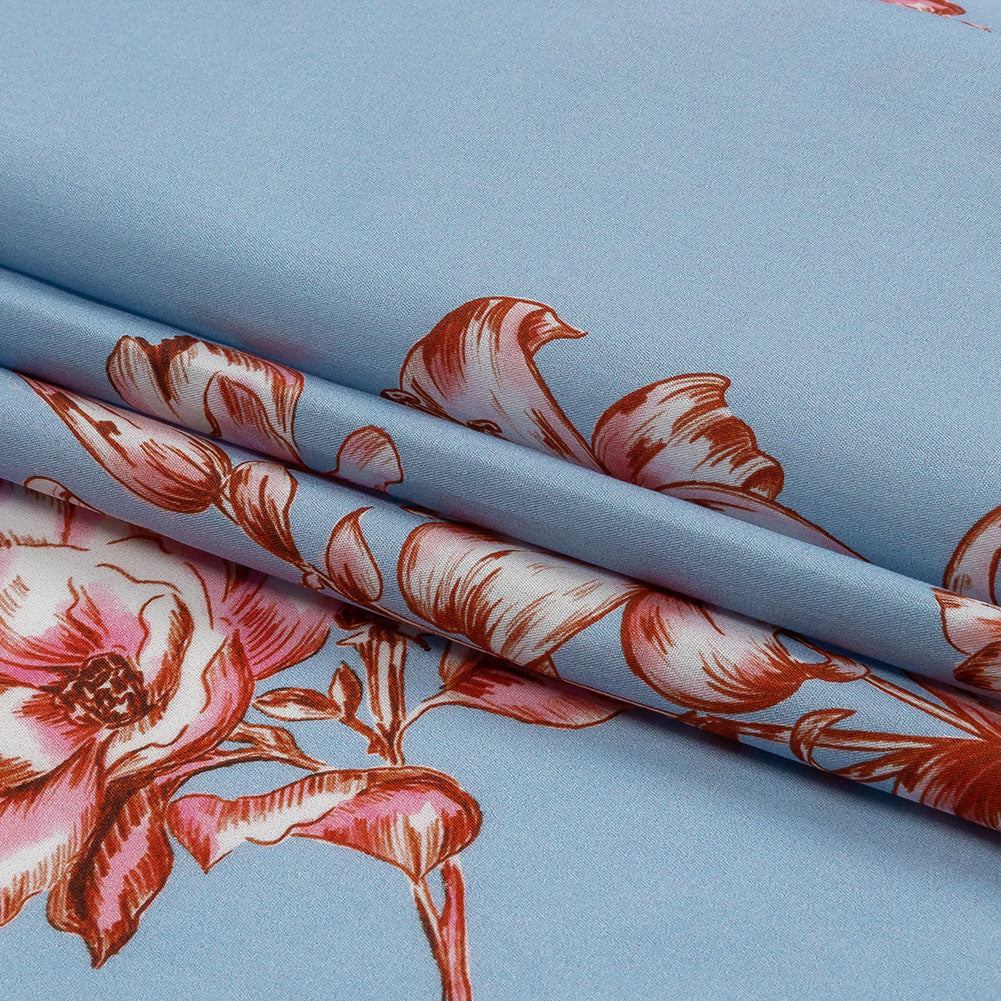 Cotton Poplin Print - Baby Blue and Pink Floral - Mood Exclusive Passion and Prosperity Folded Cotton Poplin Print - Baby Blue and Pink Floral - Mood Exclusive Passion and Prosperity Folded