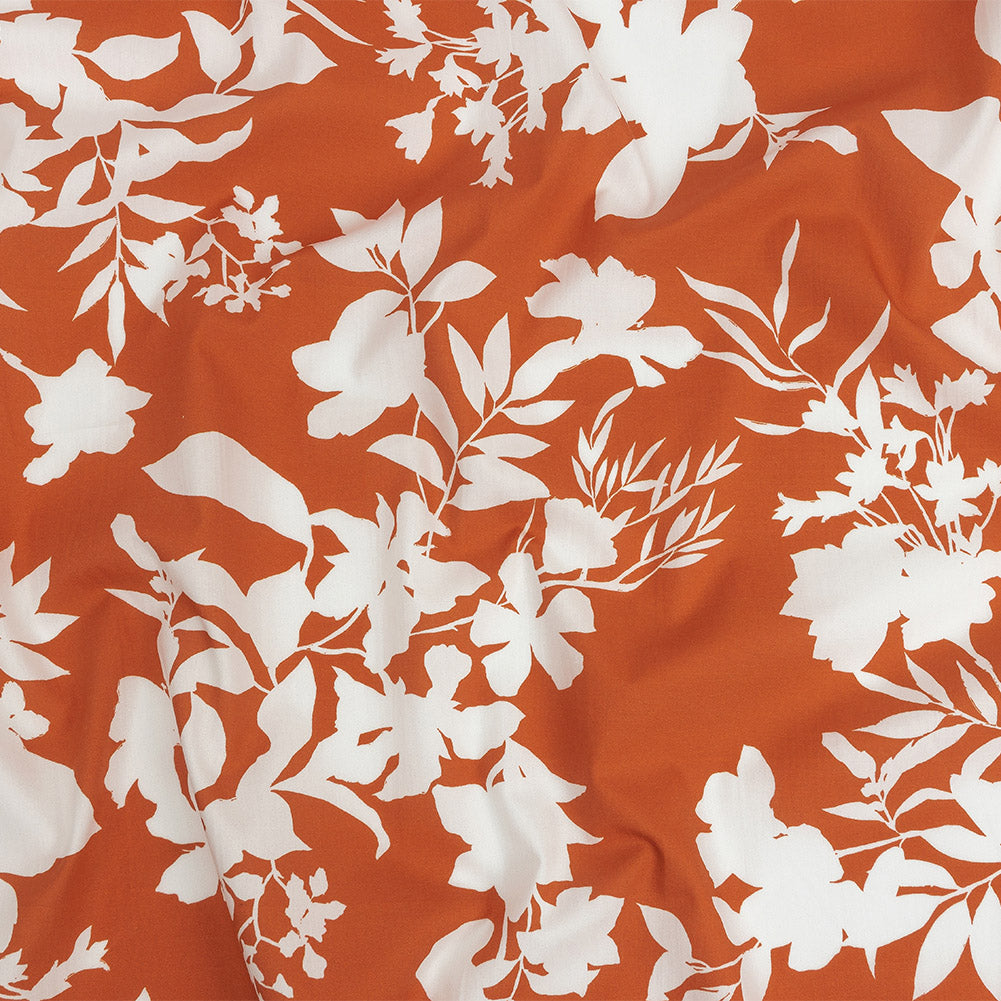 Cotton Poplin Print - Orange and White Floral - Mood Exclusive Sprouting Silhouettes Cotton Poplin Print - Orange and White Floral - Mood Exclusive Sprouting Silhouettes
