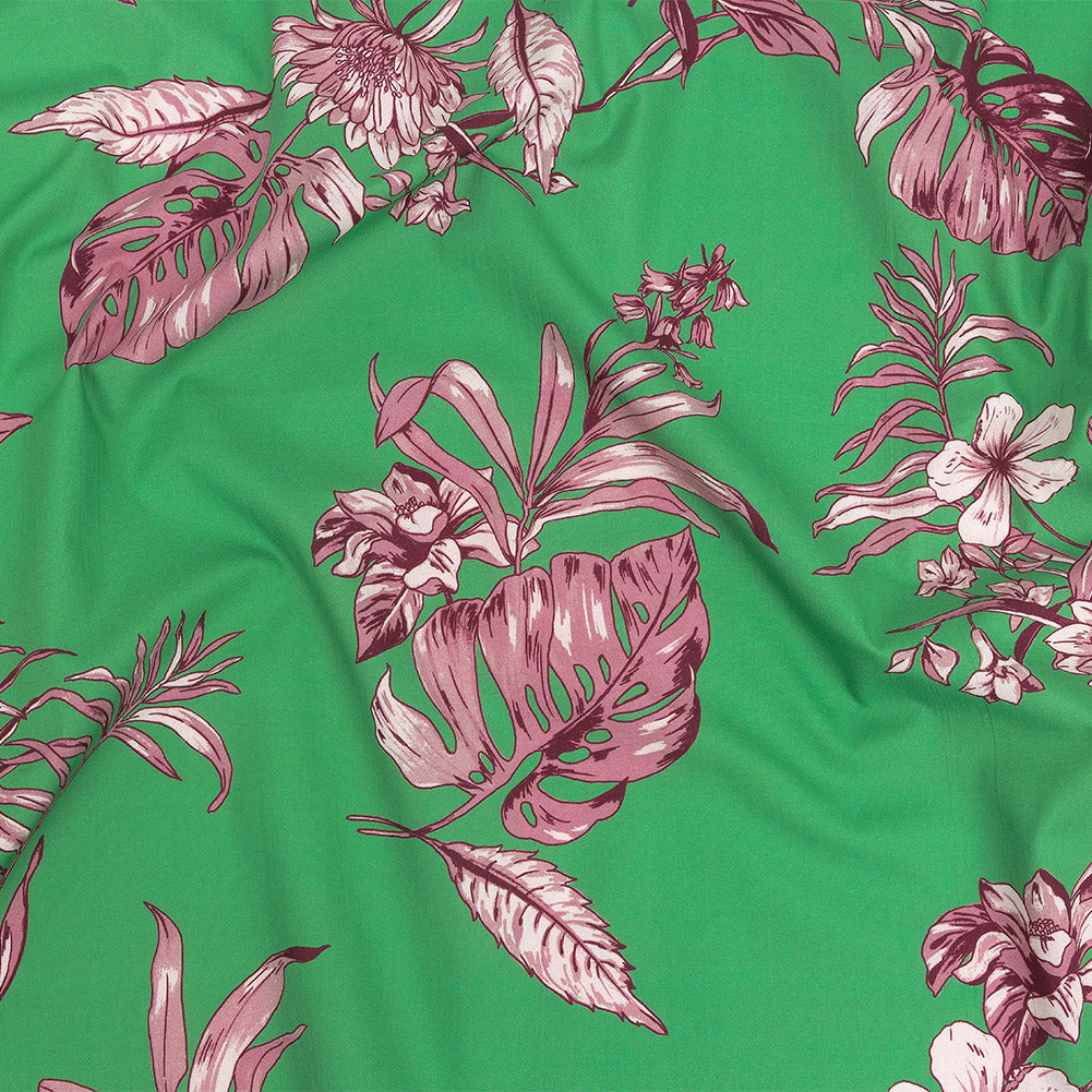 Cotton Poplin Print - Kelly Green and Purple Floral - Mood Exclusive Carefree Compliments Cotton Poplin Print - Kelly Green and Purple Floral - Mood Exclusive Carefree Compliments
