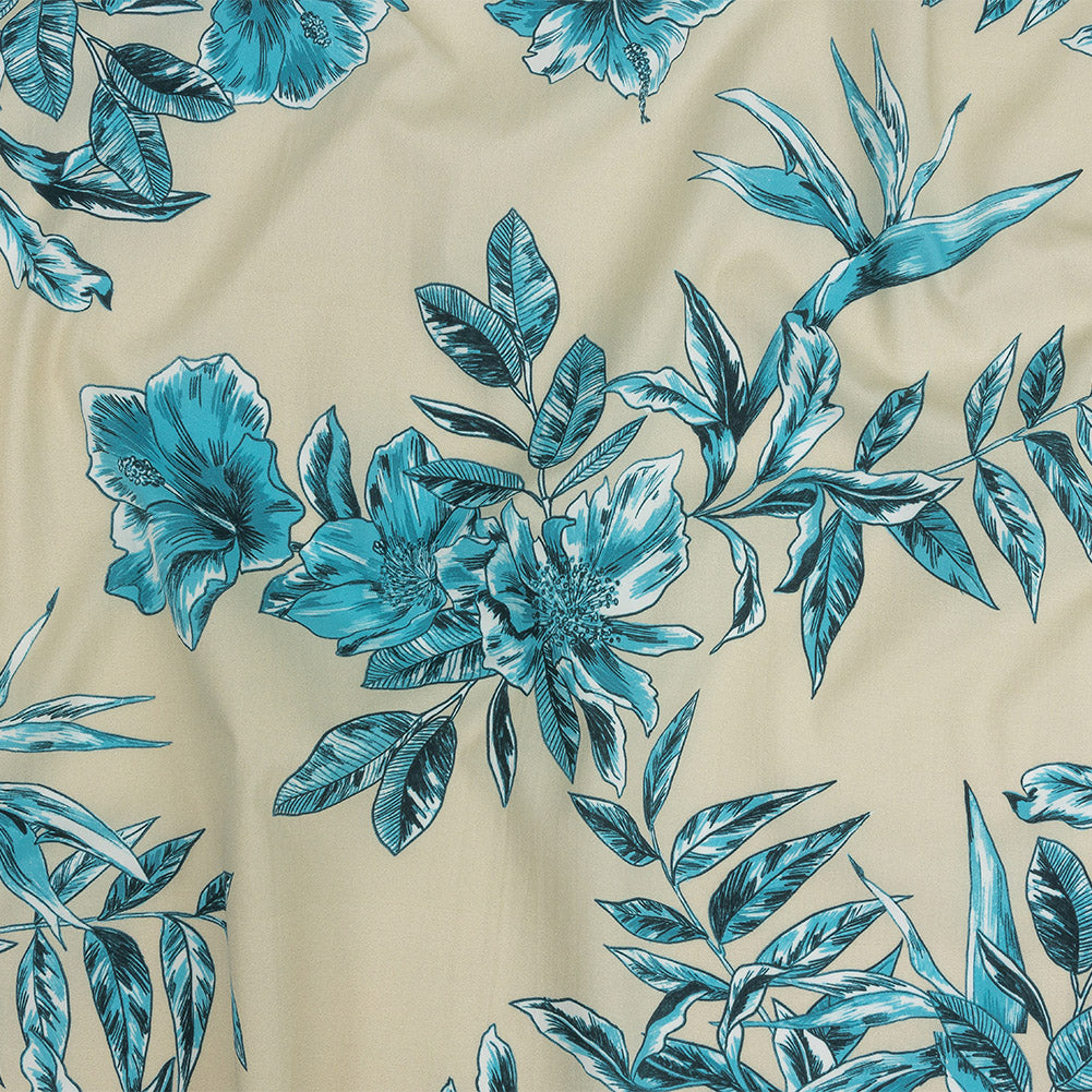 Cotton Poplin Print - Aqua Floral - Mood Exclusive Seaside Serenity Cotton Poplin Print - Aqua Floral - Mood Exclusive Seaside Serenity