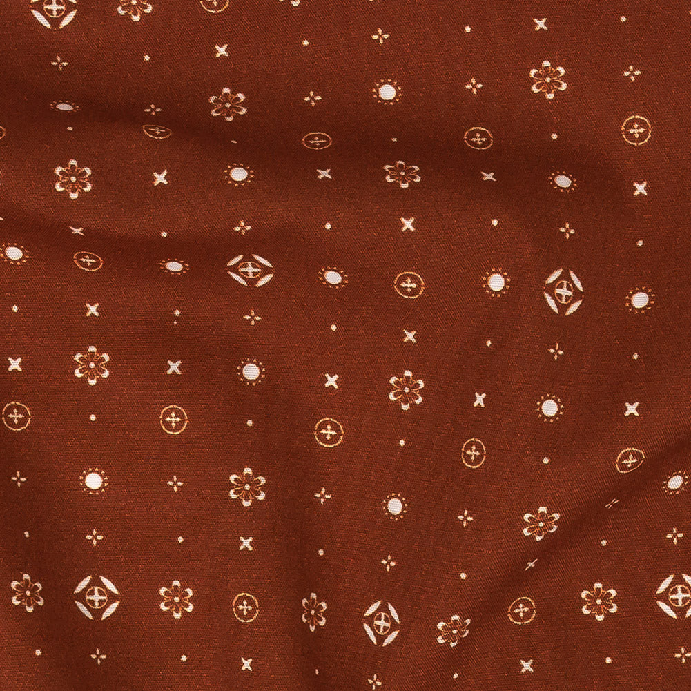 Mood Exclusive Terracotta Celestial Shapes Stretch Cotton Poplin Detail Mood Exclusive Terracotta Celestial Shapes Stretch Cotton Poplin Detail