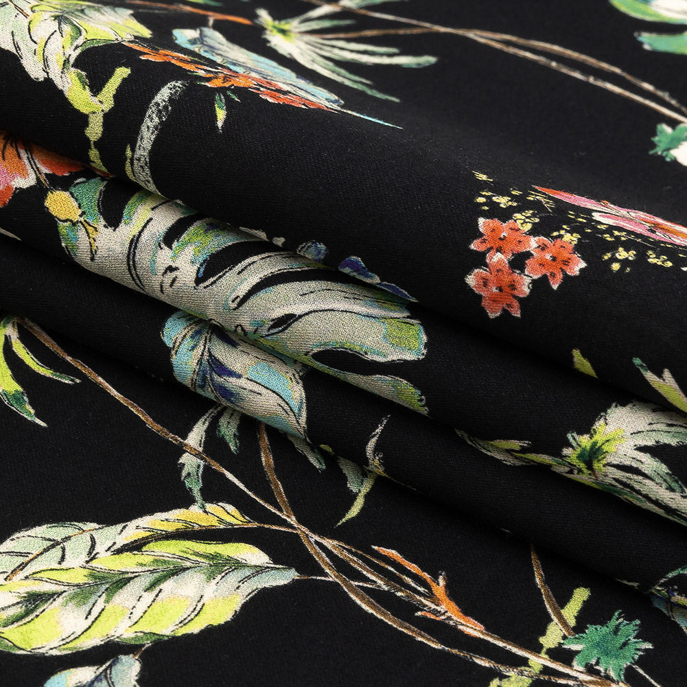 Mood Exclusive Black Hibiscus Haven Cotton Voile Folded Mood Exclusive Black Hibiscus Haven Cotton Voile Folded