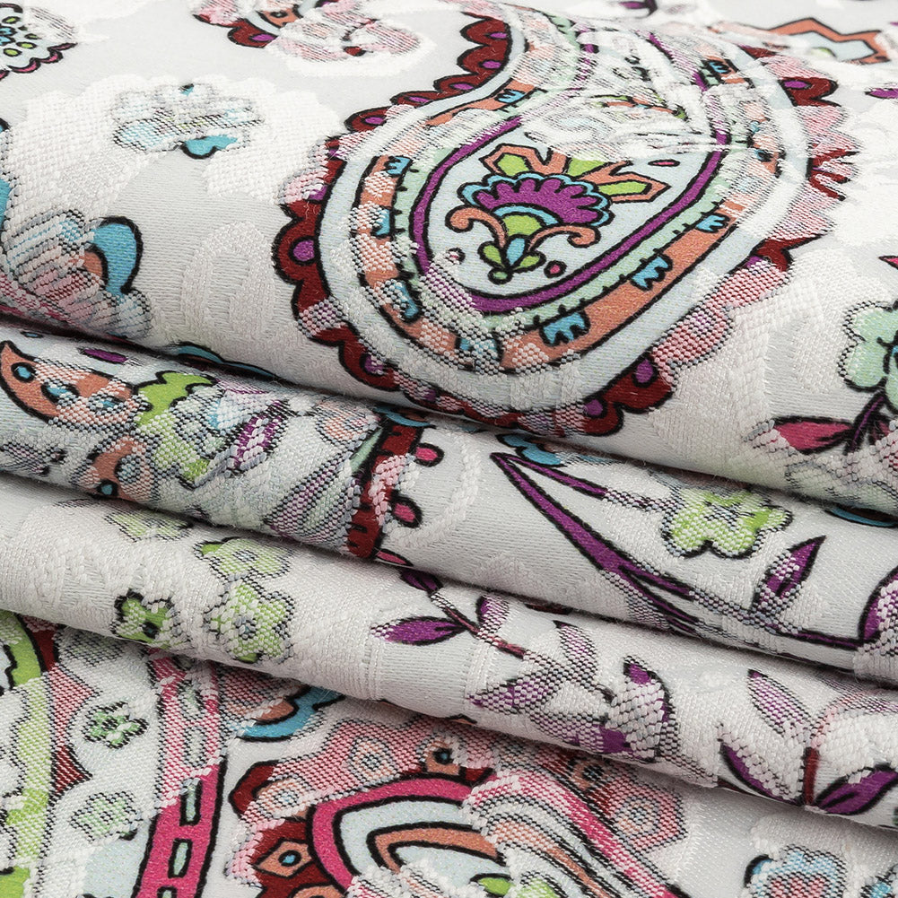 Stretch Floral Jacquard Print - Pink Parfait and White Paisley - Mood Exclusive Grandiose Gems Folded Stretch Floral Jacquard Print - Pink Parfait and White Paisley - Mood Exclusive Grandiose Gems Folded