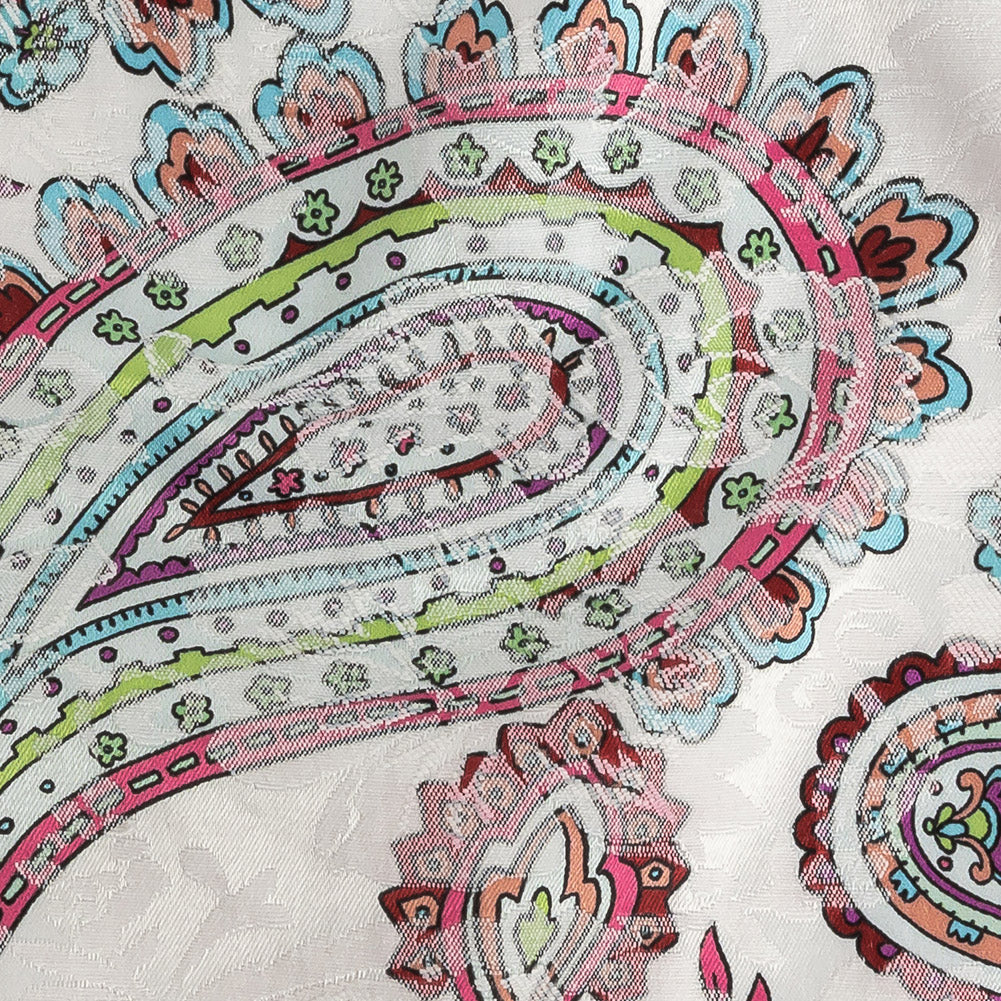 Stretch Floral Jacquard Print - Pink Parfait and White Paisley - Mood Exclusive Grandiose Gems Detail Stretch Floral Jacquard Print - Pink Parfait and White Paisley - Mood Exclusive Grandiose Gems Detail