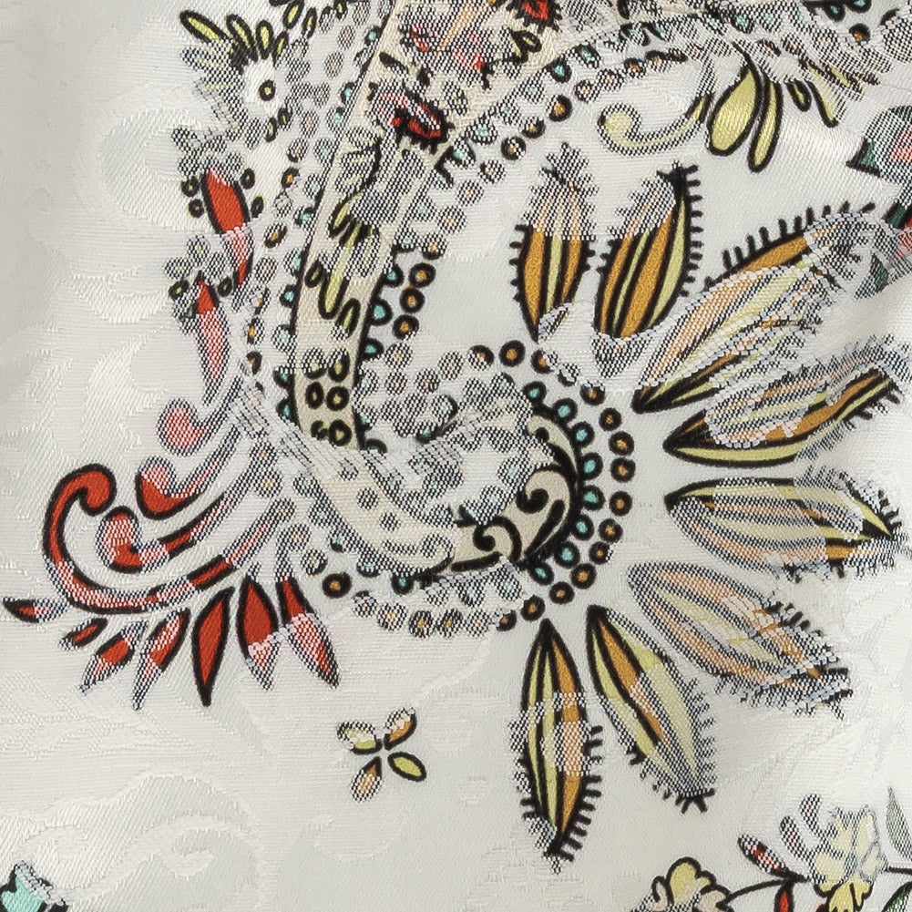 Stretch Floral Jacquard Print - Tangerine and Yellow Paisley - Mood Exclusive Memorable Motifs Detail Stretch Floral Jacquard Print - Tangerine and Yellow Paisley - Mood Exclusive Memorable Motifs Detail
