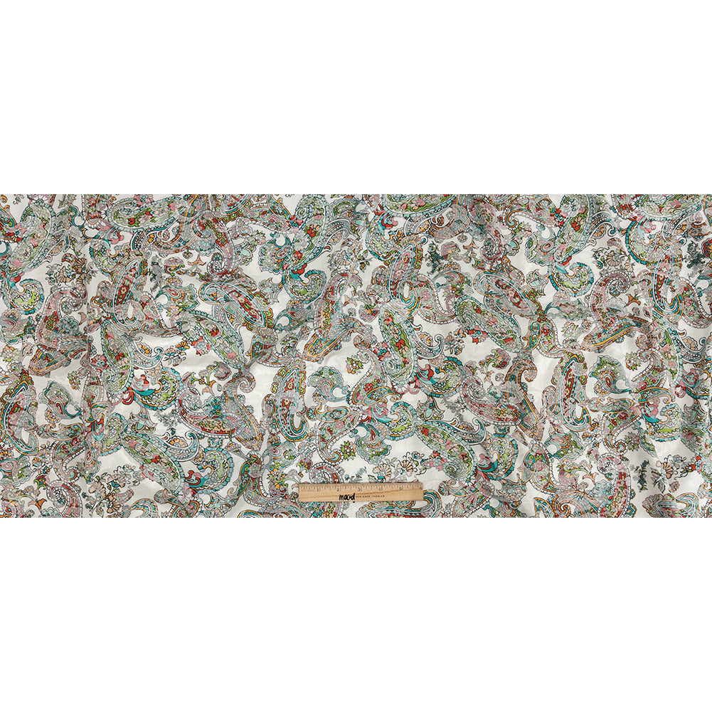 Stretch Floral Jacquard Print - Teal and Saffron Dense Paisley - Mood Exclusive Precious Paisleys Full Stretch Floral Jacquard Print - Teal and Saffron Dense Paisley - Mood Exclusive Precious Paisleys Full