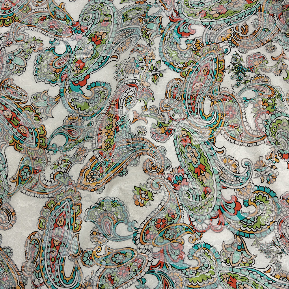 Stretch Floral Jacquard Print - Teal and Saffron Dense Paisley - Mood Exclusive Precious Paisleys Stretch Floral Jacquard Print - Teal and Saffron Dense Paisley - Mood Exclusive Precious Paisleys