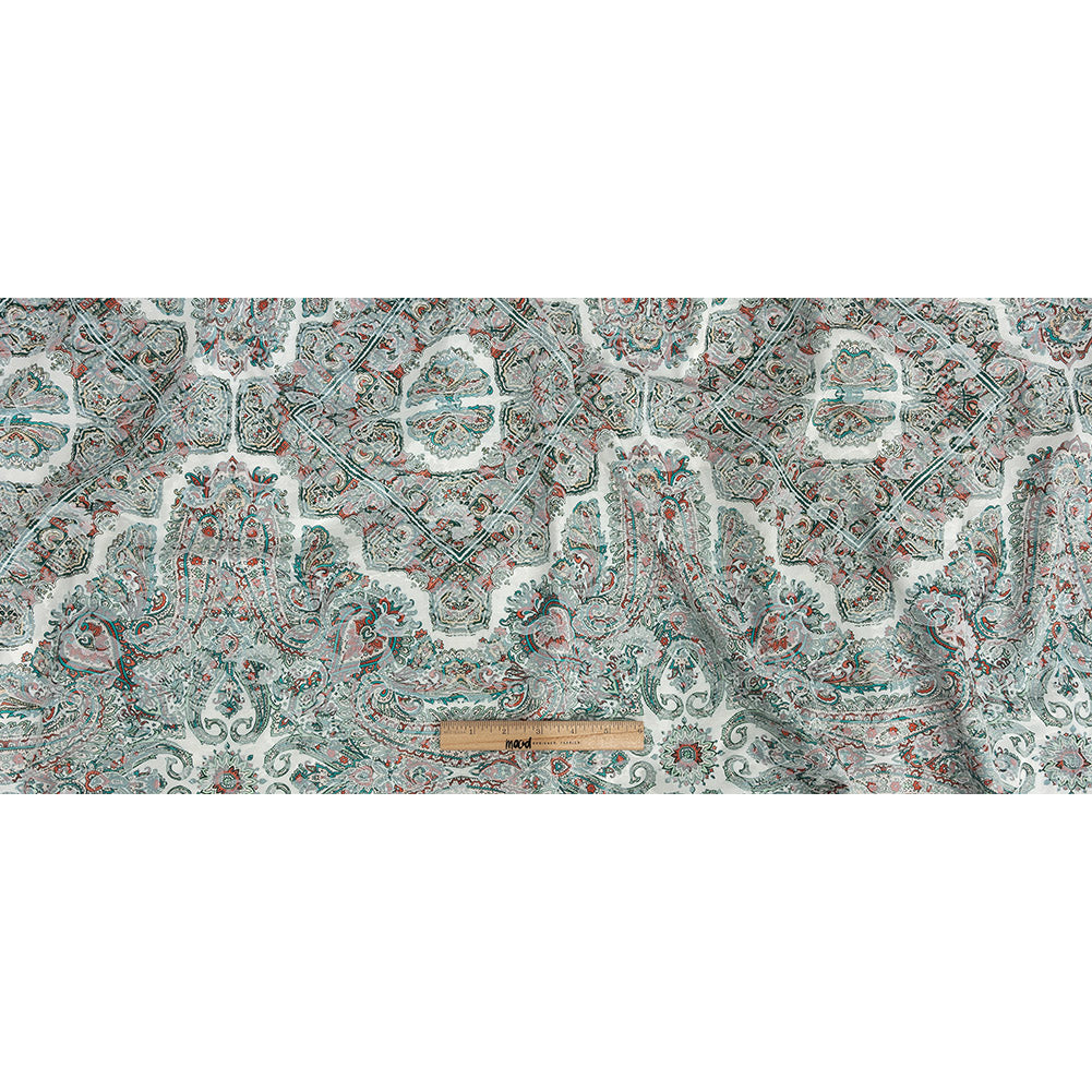 Stretch Floral Jacquard Print - Jade and Orange Ornate Medallions - Mood Exclusive Interlocking Configurations Full Stretch Floral Jacquard Print - Jade and Orange Ornate Medallions - Mood Exclusive Interlocking Configurations Full