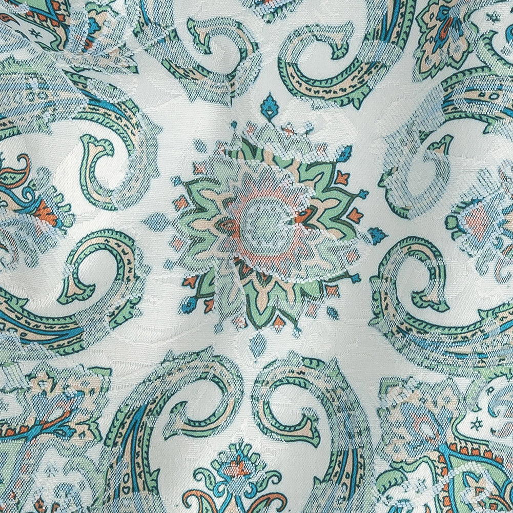Stretch Floral Jacquard Print - Turquoise and Orange Ornate Medallions - Mood Exclusive Interlocking Configurations Detail Stretch Floral Jacquard Print - Turquoise and Orange Ornate Medallions - Mood Exclusive Interlocking Configurations Detail
