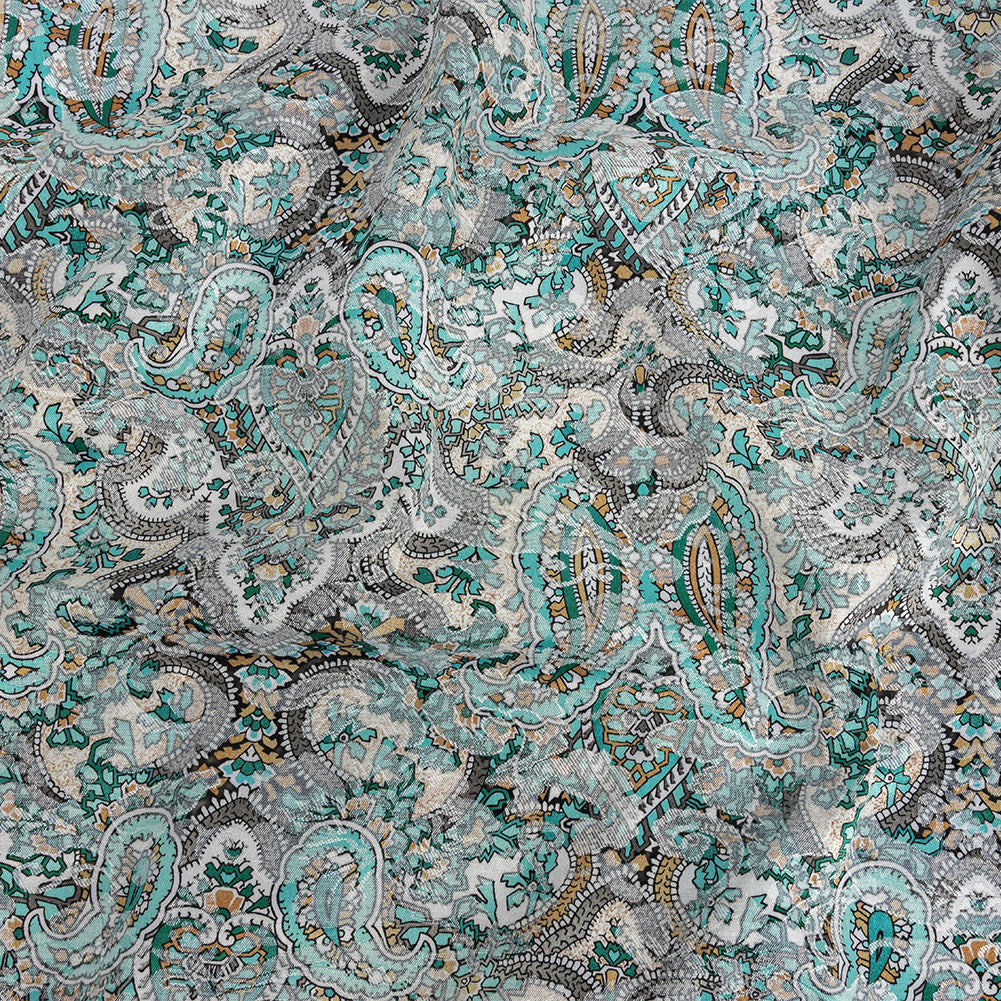 Stretch Floral Jacquard Print - Turquoise and Orange Ornate Paisley - Mood Exclusive Baroque Embellishments Stretch Floral Jacquard Print - Turquoise and Orange Ornate Paisley - Mood Exclusive Baroque Embellishments