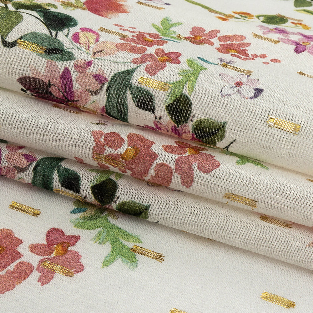 Cotton Voile Print with Metallic Dots - Off-White Floral - Mood Exclusive April Awakening Folded Cotton Voile Print with Metallic Dots - Off-White Floral - Mood Exclusive April Awakening Folded