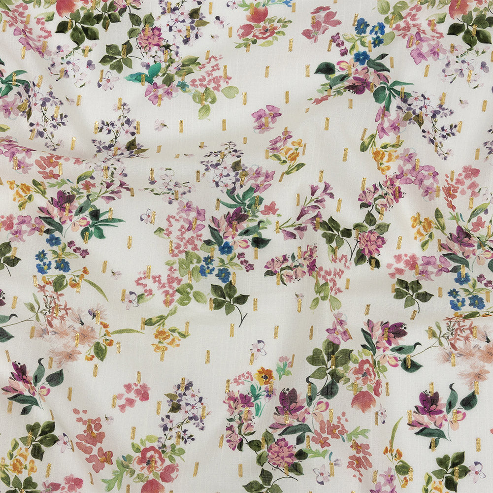 Cotton Voile Print with Metallic Dots - Off-White Floral - Mood Exclusive April Awakening Cotton Voile Print with Metallic Dots - Off-White Floral - Mood Exclusive April Awakening