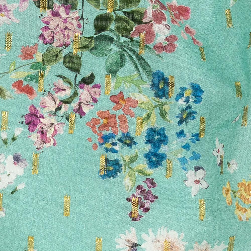 Cotton Voile Print with Metallic Dots - Seafoam Floral - Mood Exclusive April Awakening Detail Cotton Voile Print with Metallic Dots - Seafoam Floral - Mood Exclusive April Awakening Detail