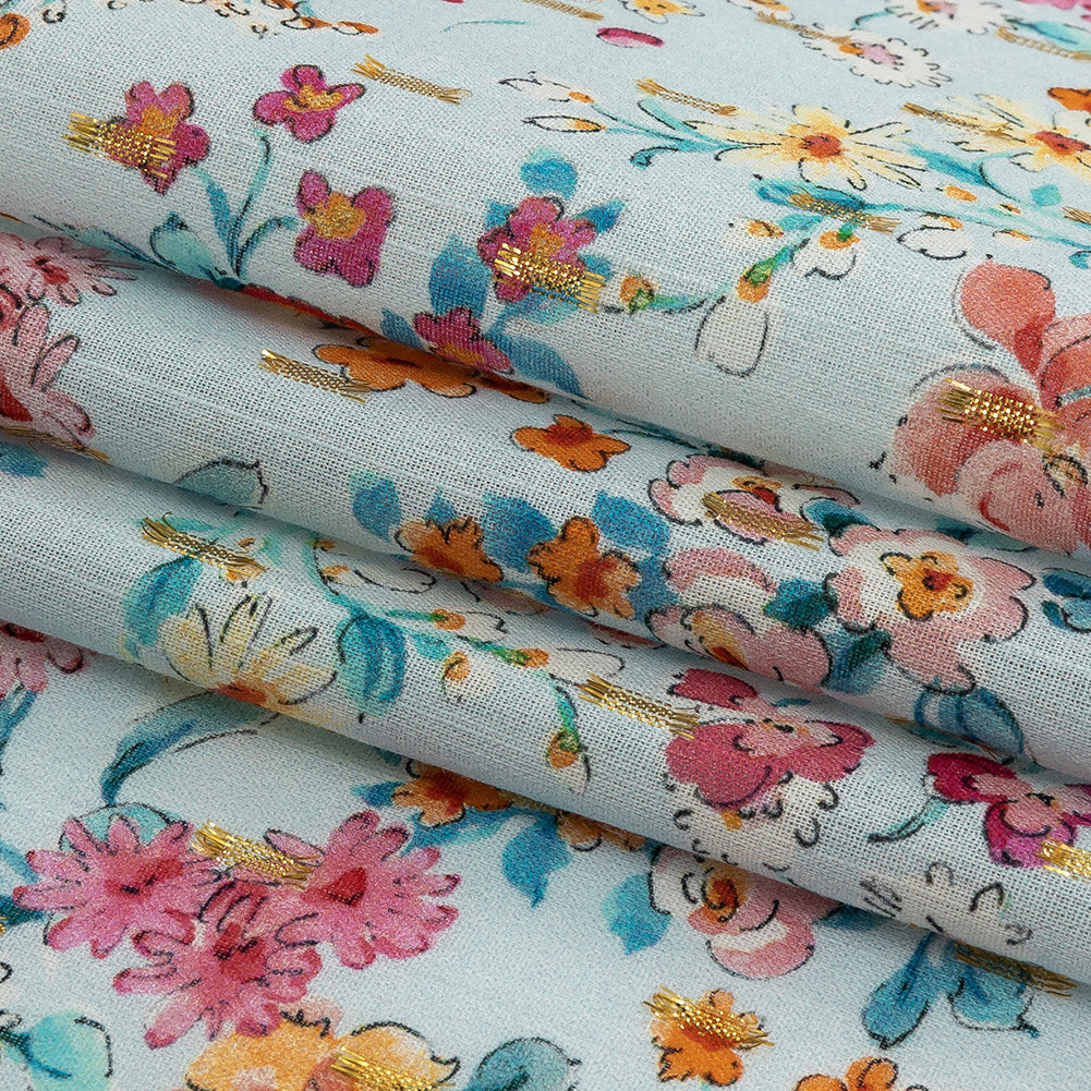Cotton Voile Print with Metallic Dots - Baby Blue Floral - Mood Exclusive Celestial Serendipity Folded Cotton Voile Print with Metallic Dots - Baby Blue Floral - Mood Exclusive Celestial Serendipity Folded