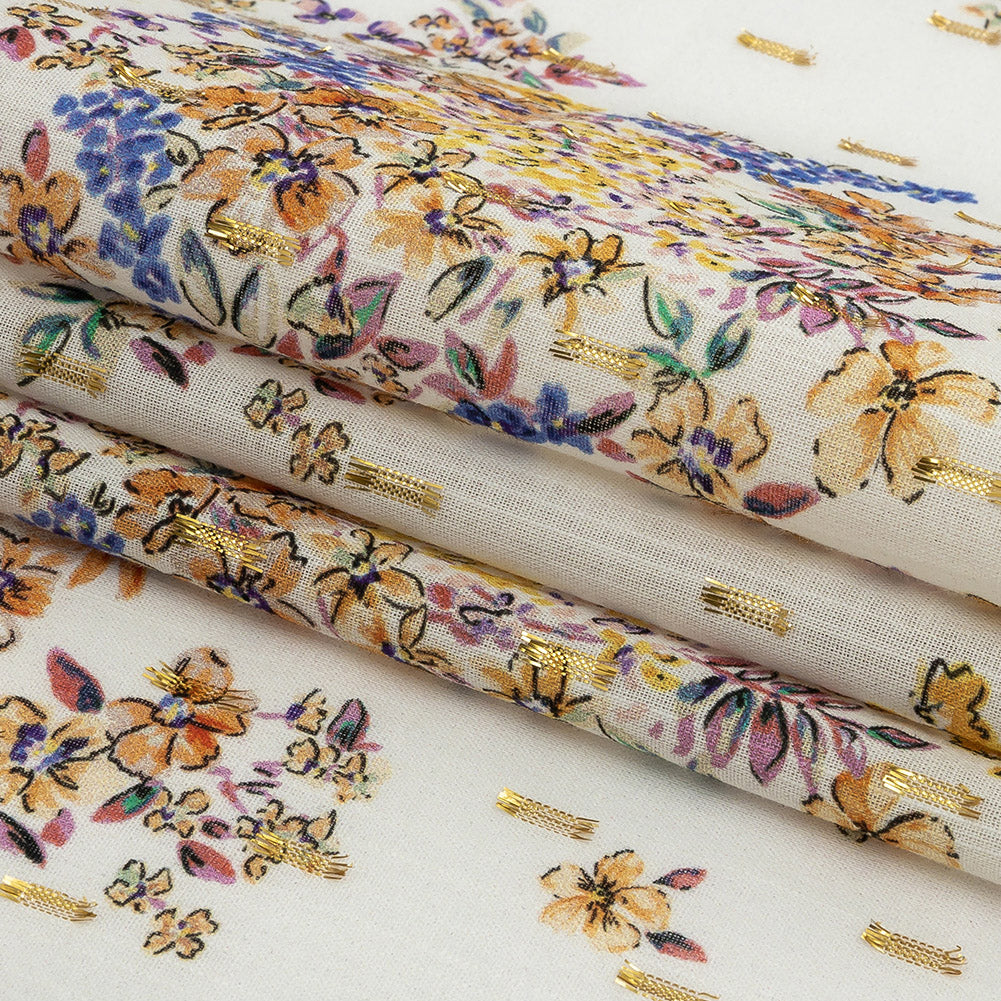Cotton Voile Print with Metallic Dots - White and Yellow Floral - Mood Exclusive Fragrant Fields Folded Cotton Voile Print with Metallic Dots - White and Yellow Floral - Mood Exclusive Fragrant Fields Folded