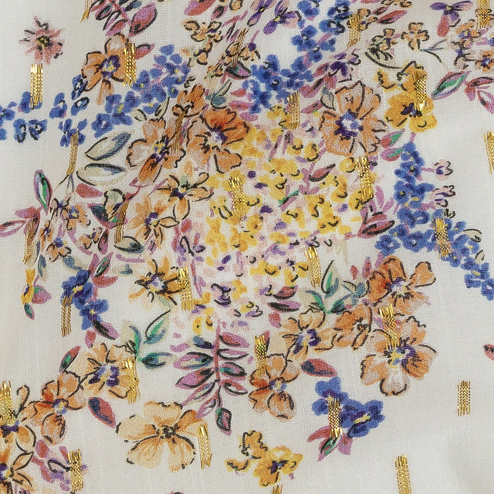 Cotton Voile Print with Metallic Dots - White and Yellow Floral - Mood Exclusive Fragrant Fields Detail Cotton Voile Print with Metallic Dots - White and Yellow Floral - Mood Exclusive Fragrant Fields Detail