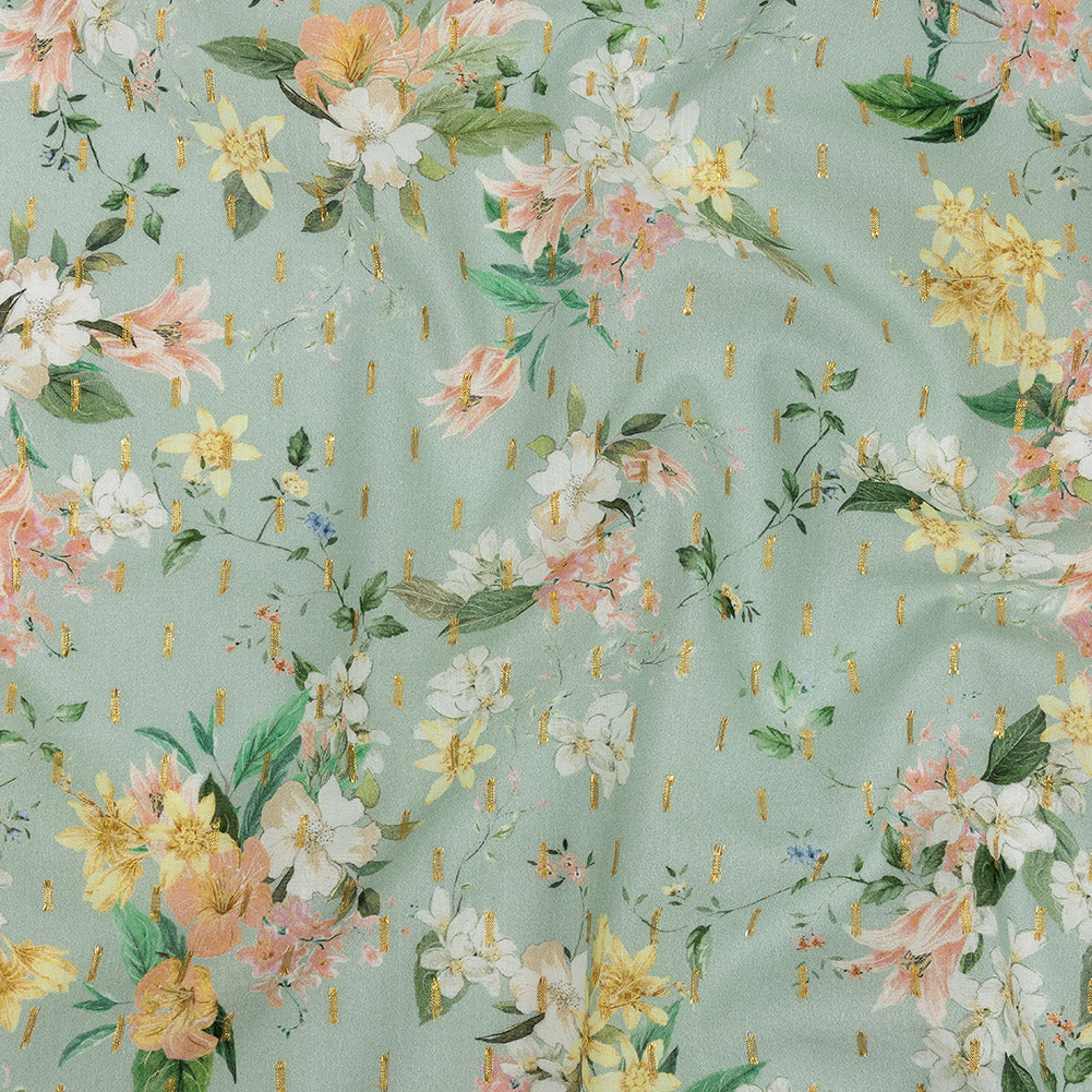 Cotton Voile Print with Metallic Dots - Seafoam and Baby Pink Floral - Mood Exclusive Bewitching Bliss Cotton Voile Print with Metallic Dots - Seafoam and Baby Pink Floral - Mood Exclusive Bewitching Bliss