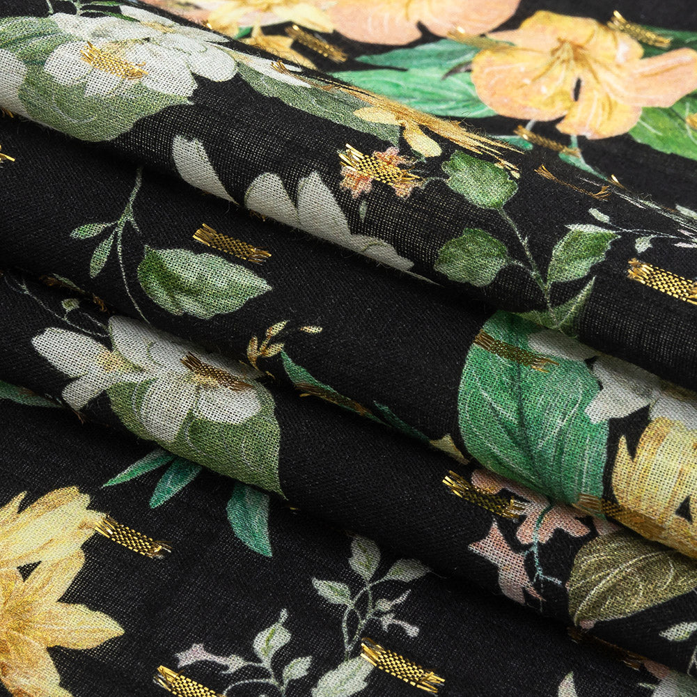 Cotton Voile Print with Metallic Dots - Black and Pink Floral - Mood Exclusive Bewitching Bliss Folded Cotton Voile Print with Metallic Dots - Black and Pink Floral - Mood Exclusive Bewitching Bliss Folded