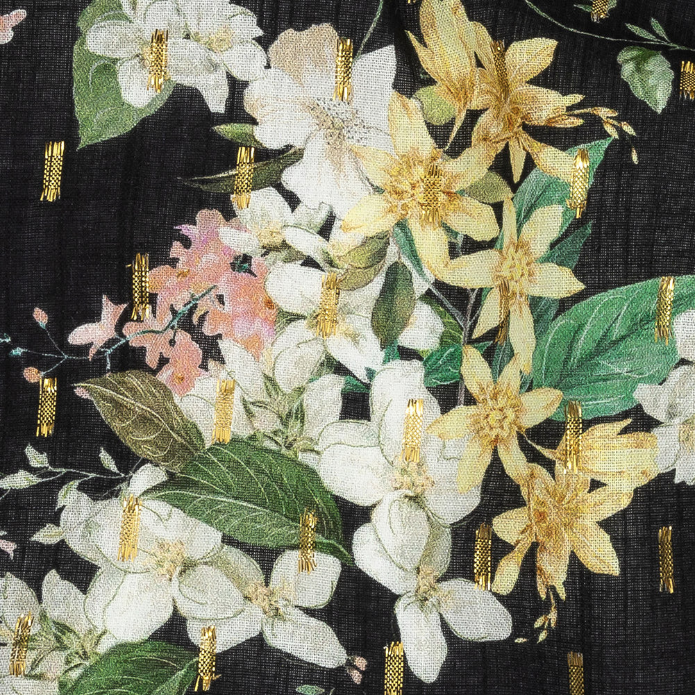 Cotton Voile Print with Metallic Dots - Black and Pink Floral - Mood Exclusive Bewitching Bliss Detail Cotton Voile Print with Metallic Dots - Black and Pink Floral - Mood Exclusive Bewitching Bliss Detail