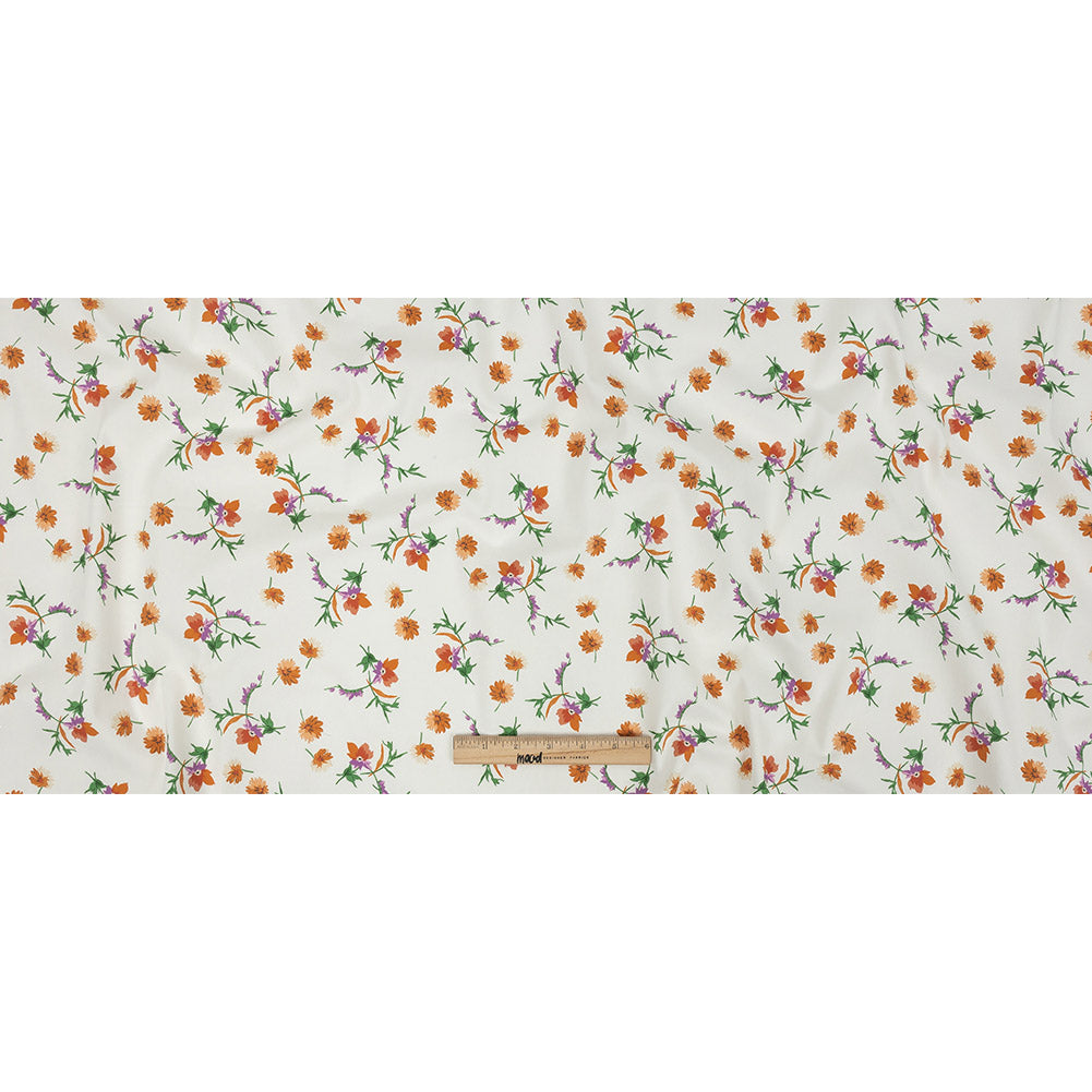 Stretch Cotton Twill Print - White and Orange Floral - Mood Exclusive Incandescent Waltz Full Stretch Cotton Twill Print - White and Orange Floral - Mood Exclusive Incandescent Waltz Full