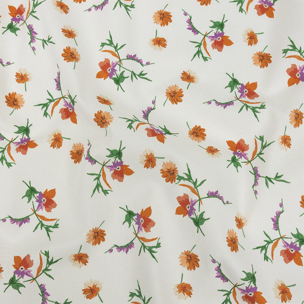 Stretch Cotton Twill Print - White and Orange Floral - Mood Exclusive Incandescent Waltz Stretch Cotton Twill Print - White and Orange Floral - Mood Exclusive Incandescent Waltz
