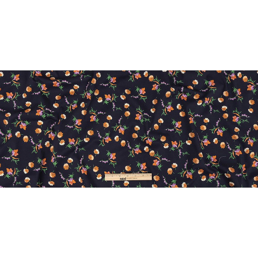 Stretch Cotton Twill Print - Midnight Navy and Orange Floral - Mood Exclusive Incandescent Waltz Full Stretch Cotton Twill Print - Midnight Navy and Orange Floral - Mood Exclusive Incandescent Waltz Full