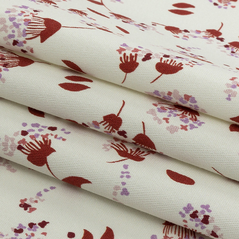 Stretch Cotton Twill Print - Rust and White Dandelion Floral - Mood Exclusive Feeling Dandy Folded Stretch Cotton Twill Print - Rust and White Dandelion Floral - Mood Exclusive Feeling Dandy Folded