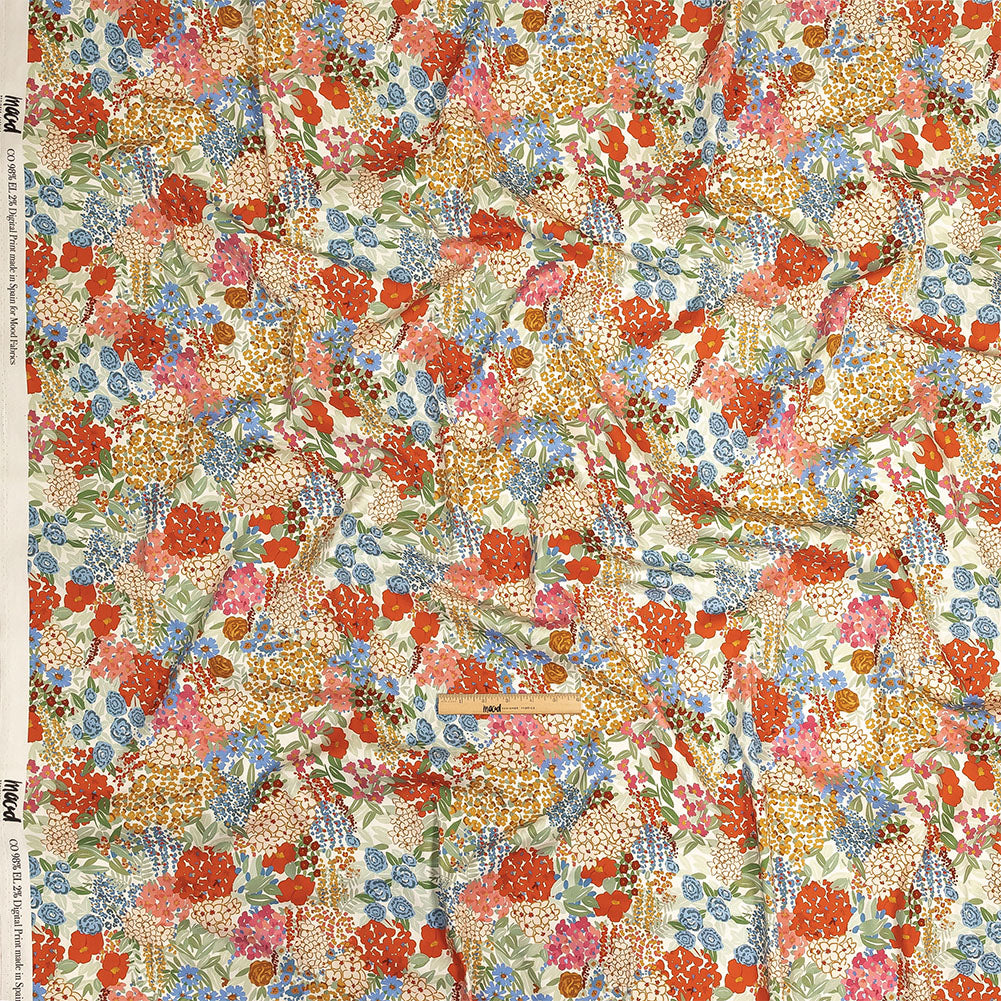 Stretch Cotton Twill Print - Tangerine Floral - Mood Exclusive Bunches o' Blooms Full Stretch Cotton Twill Print - Tangerine Floral - Mood Exclusive Bunches o' Blooms Full