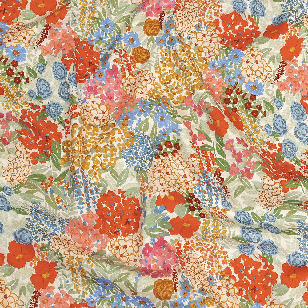 Stretch Cotton Twill Print - Tangerine Floral - Mood Exclusive Bunches o' Blooms Stretch Cotton Twill Print - Tangerine Floral - Mood Exclusive Bunches o' Blooms