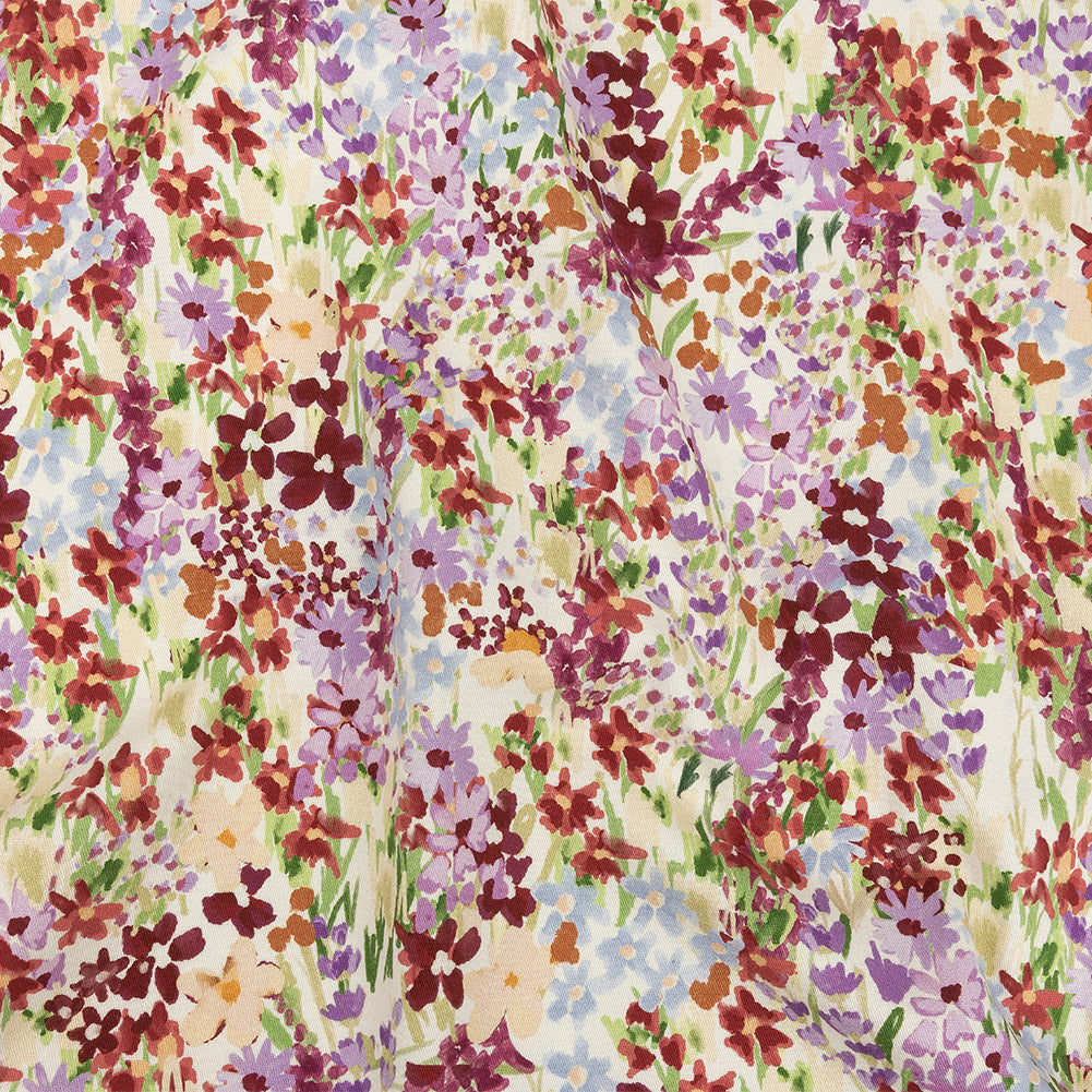 Stretch Cotton Twill Print - Off-White and Purple Floral - Mood Exclusive Wildflowers Willing Stretch Cotton Twill Print - Off-White and Purple Floral - Mood Exclusive Wildflowers Willing