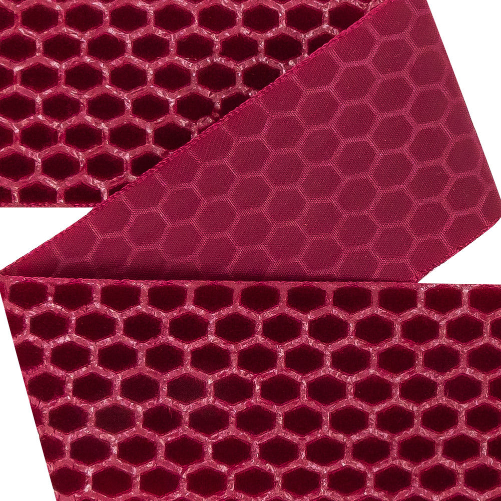 Italian Red Honeycomb Velvet Burnout Trim - 1.4375" Detail Italian Red Honeycomb Velvet Burnout Trim - 1.4375" Detail