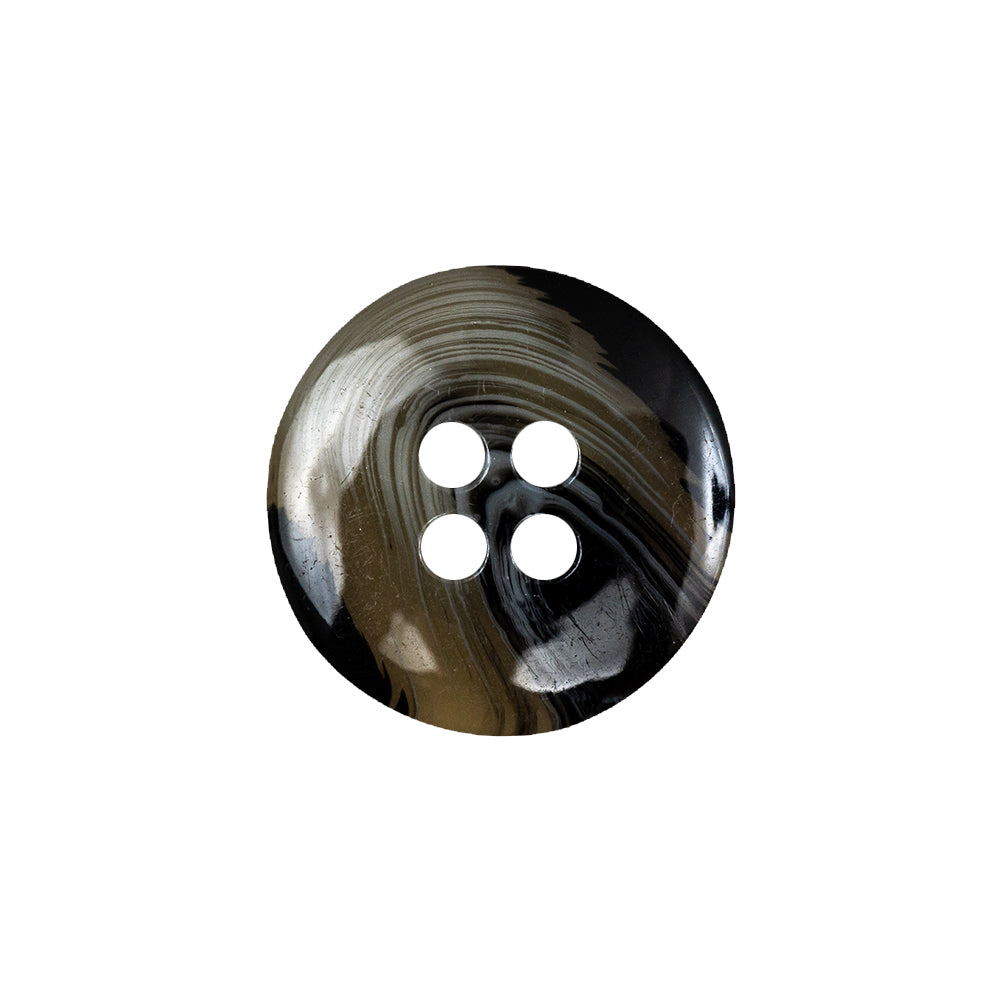 Translucent Teak, White and Tap Shoe 4-Hole Swirl Saucer Button - 30L/19mm Detail Translucent Teak, White and Tap Shoe 4-Hole Swirl Saucer Button - 30L/19mm Detail