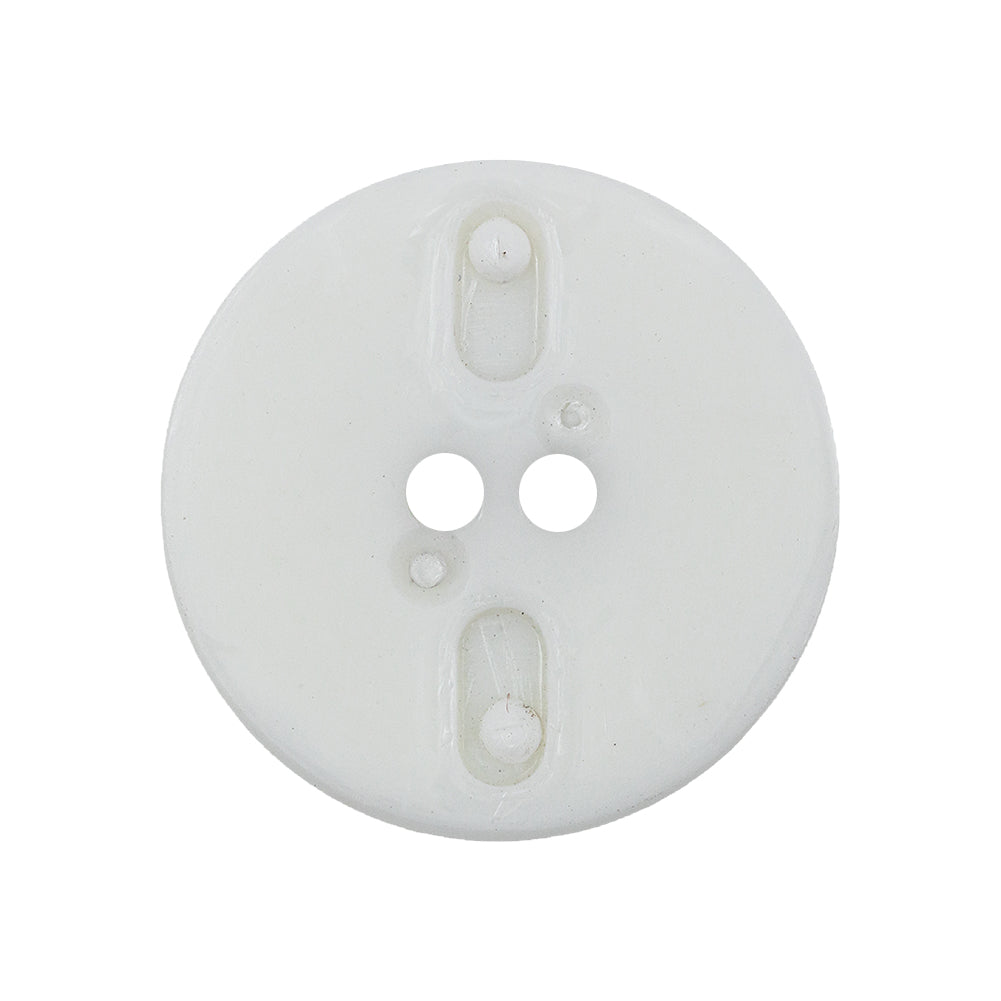 White Shiny Two-Hole Button with Matte Textured Concaving Rim - 44L/28mm Detail White Shiny Two-Hole Button with Matte Textured Concaving Rim - 44L/28mm Detail