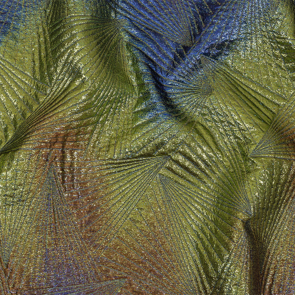 Metallic Copper, Lime and Royal Blue Fanning Rays Luxury Brocade Metallic Copper, Lime and Royal Blue Fanning Rays Luxury Brocade
