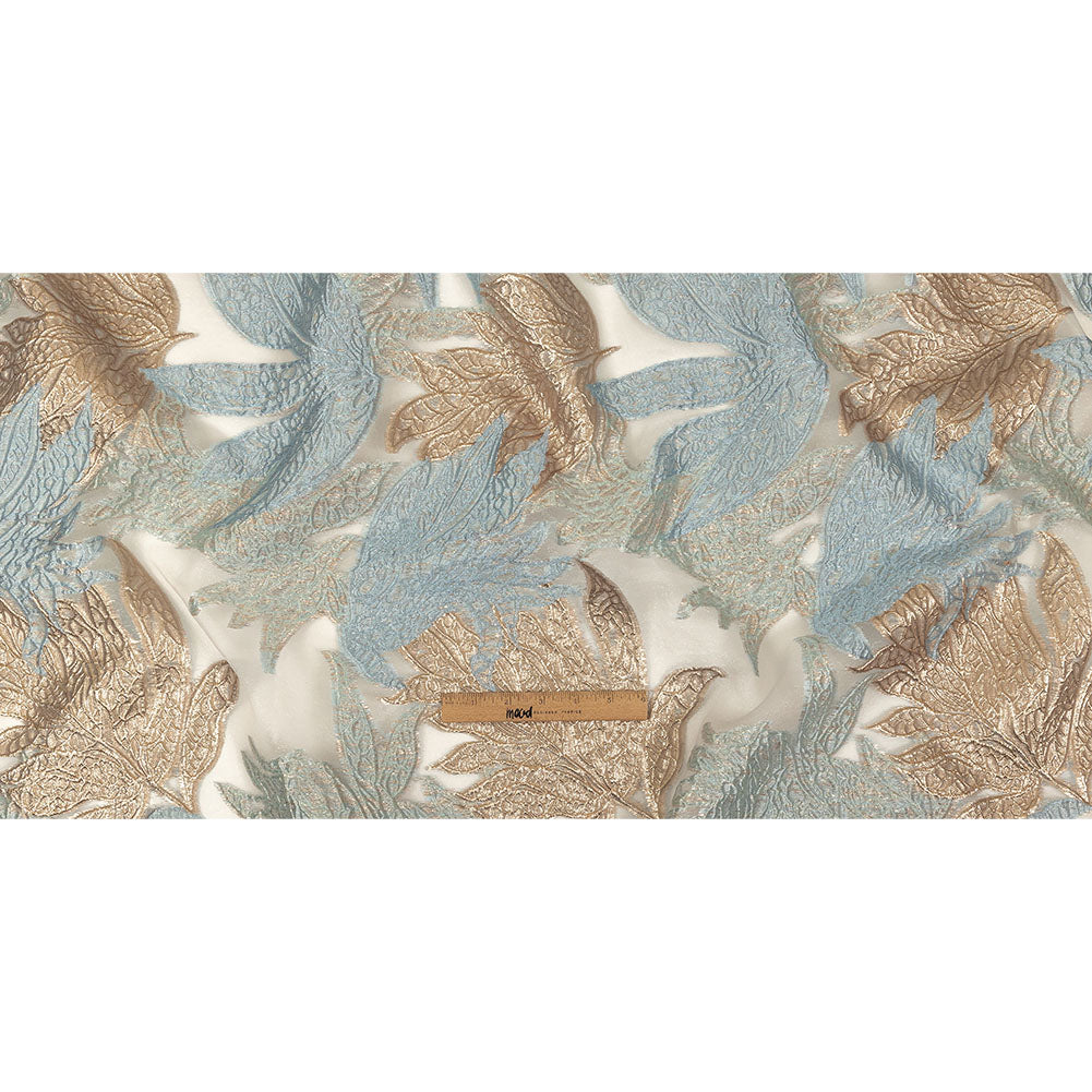 Metallic Gold and Baby Blue Leafy Luxury Burnout Brocade Full Metallic Gold and Baby Blue Leafy Luxury Burnout Brocade Full