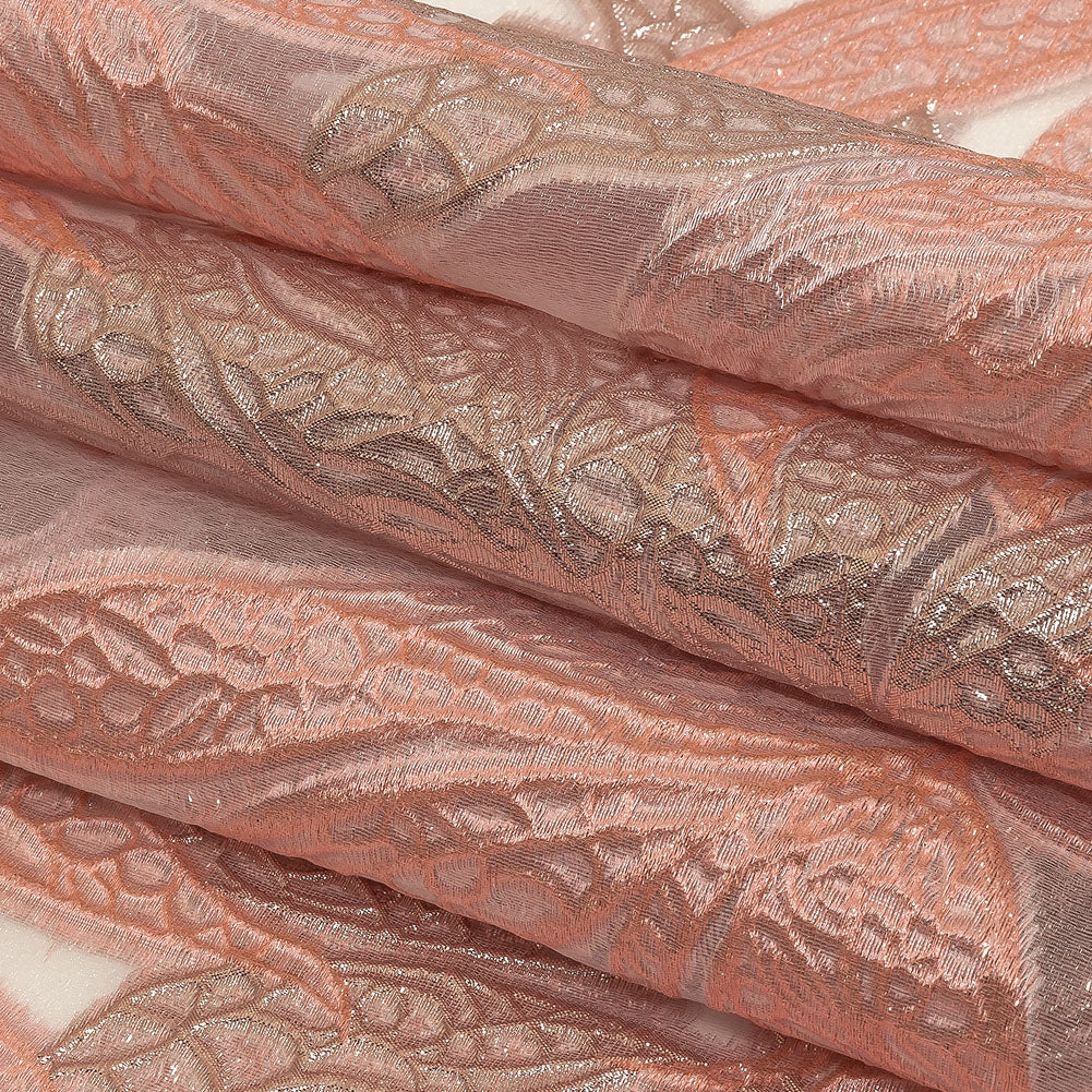 Metallic Silver and Pink Leafy Luxury Burnout Brocade Folded Metallic Silver and Pink Leafy Luxury Burnout Brocade Folded