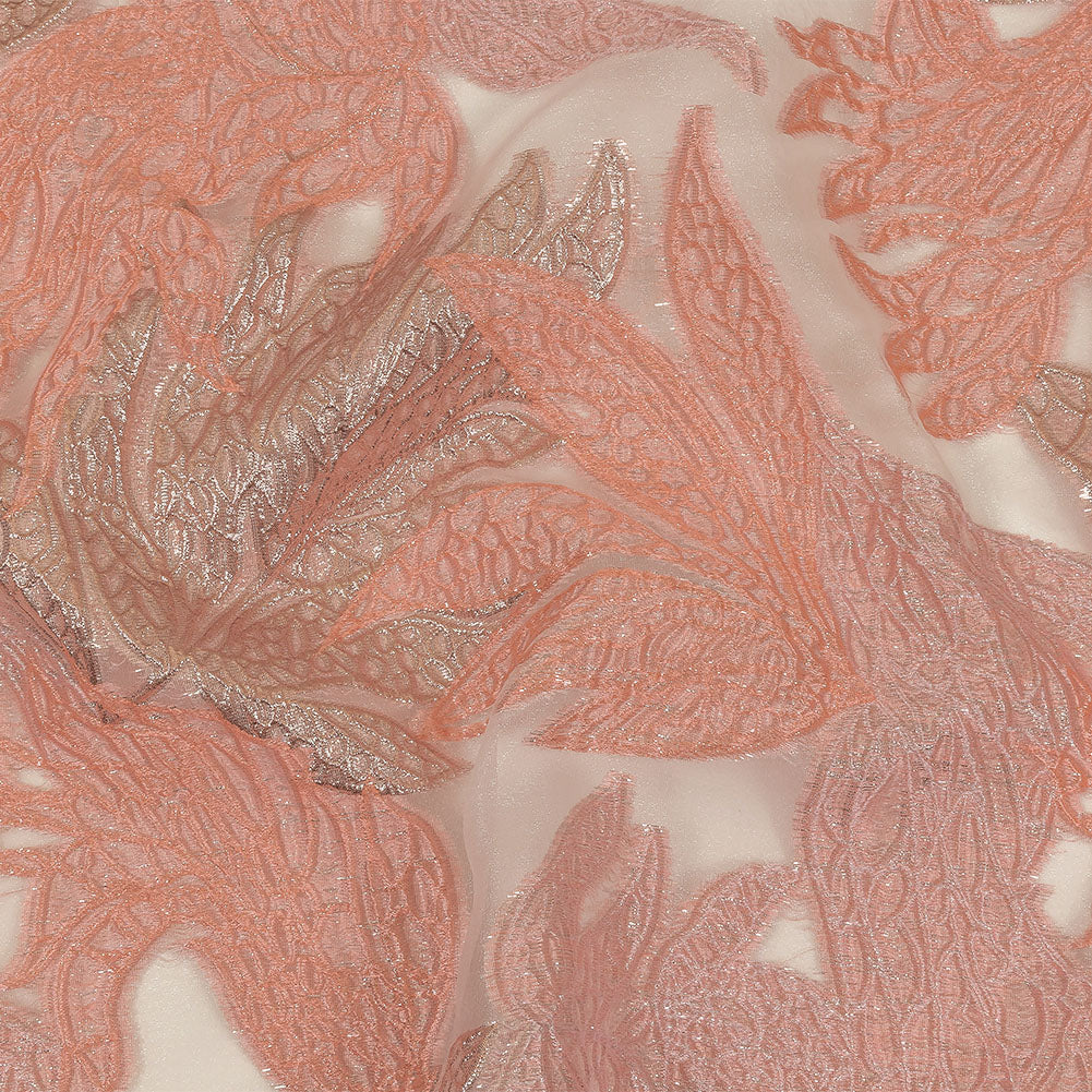 Metallic Silver and Pink Leafy Luxury Burnout Brocade Metallic Silver and Pink Leafy Luxury Burnout Brocade