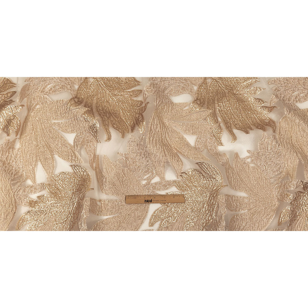 Metallic Gold and Beige Leafy Luxury Burnout Brocade Full Metallic Gold and Beige Leafy Luxury Burnout Brocade Full