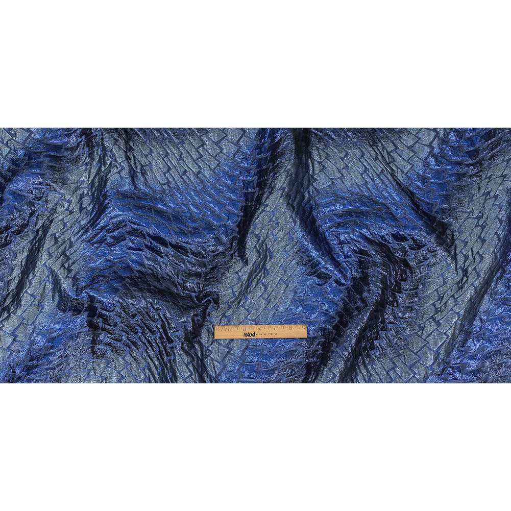 Metallic Royal Blue, Silver and Black Abstract Mosaic Luxury Brocade Full Metallic Royal Blue, Silver and Black Abstract Mosaic Luxury Brocade Full