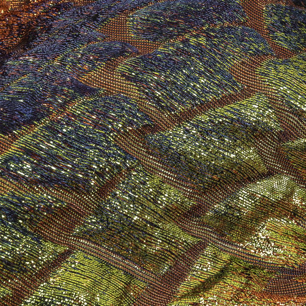 Metallic Orange, Lime and Navy Abstract Mosaic Luxury Brocade Detail Metallic Orange, Lime and Navy Abstract Mosaic Luxury Brocade Detail